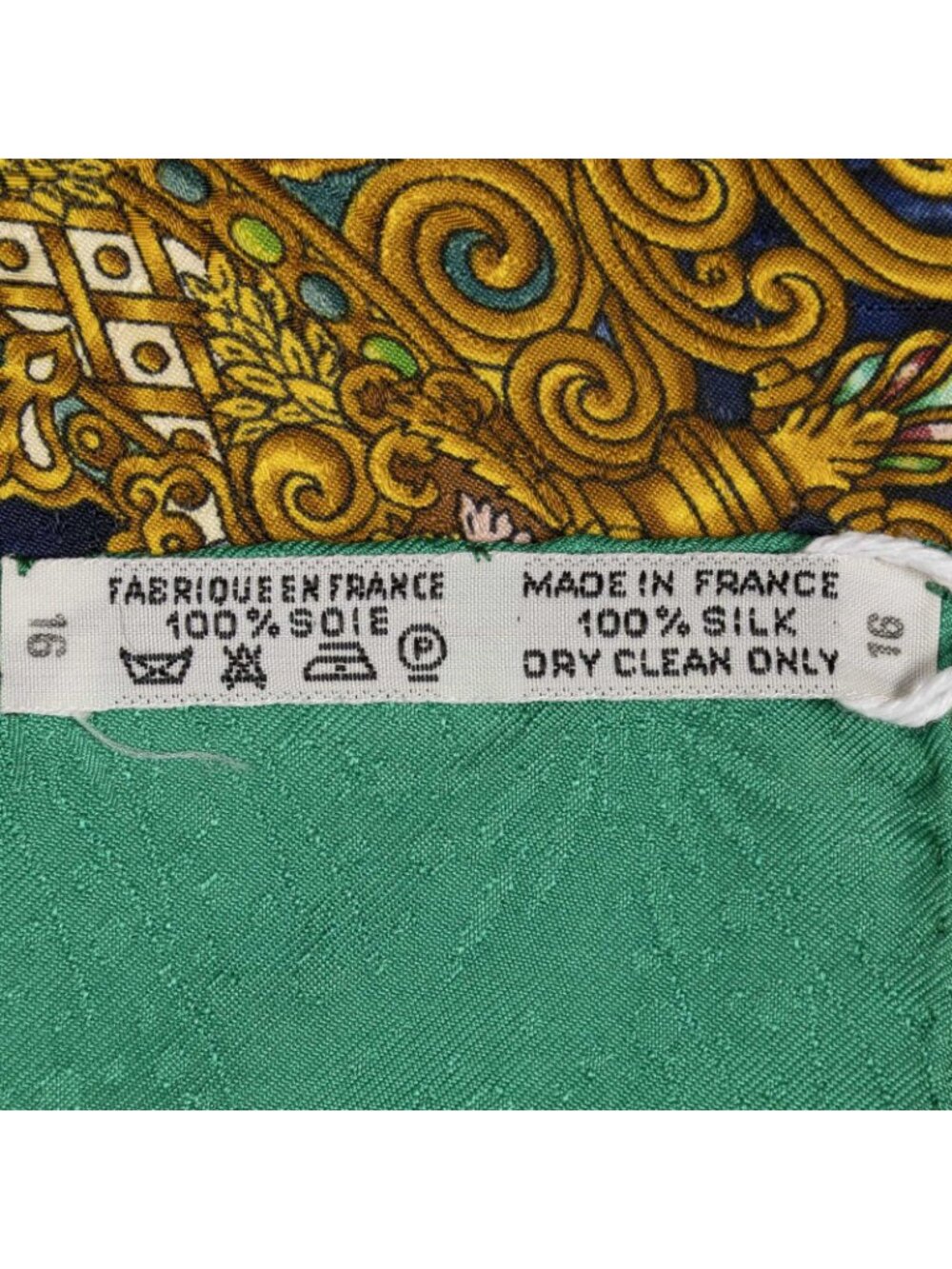 Hermes Scarf Green Beige Gold 100% Jacquard Silk - Picture 5 of 5